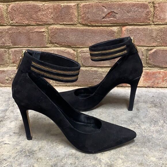 Banana Republic Black Suede Gayle Zip Ankle Heels Size 9 - Picture 7 of 14